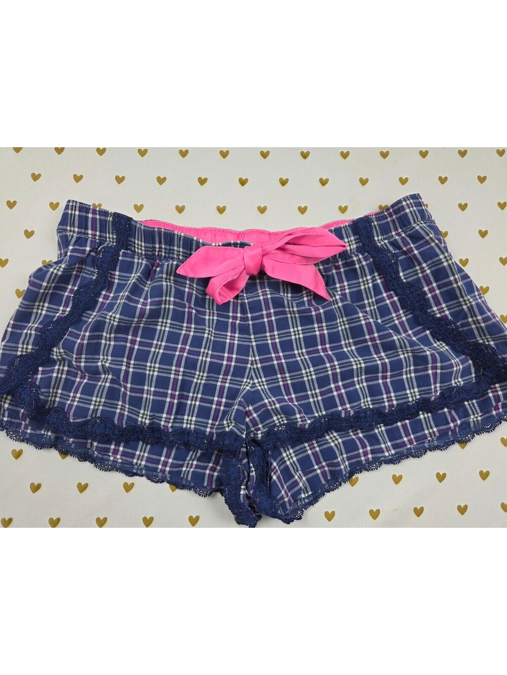 Victorias Secret Plaid Blue Small Sleep Shorts Boxers Pajama Bottoms